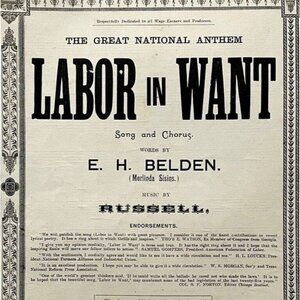 Labor In Want Union 1893 Song RARE SAMPLE COPY XL Victorian Sheet Music Russell